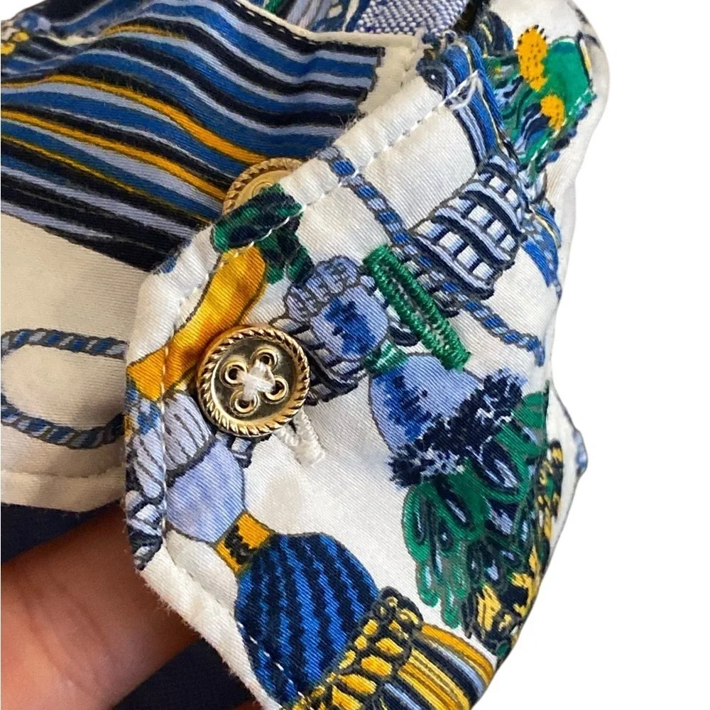 Tommy Hilfiger Blue & Gold Tassel Pattern Button Long Sleeve Up Shirt Old Money